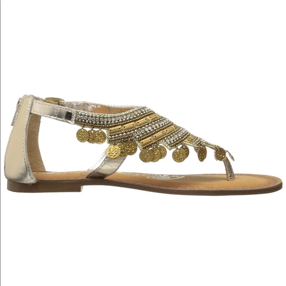 Gold Leather Bohemian Embellished Charms Sandals - Picture 5 of 7